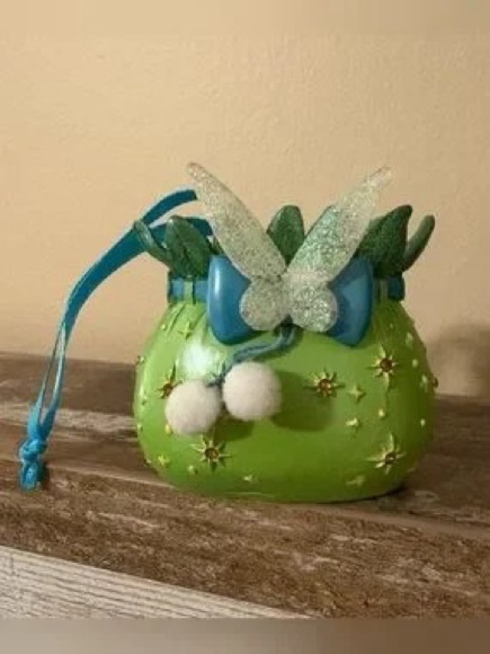 Green Butterfly Holiday Accent Pot with Blue Bow
